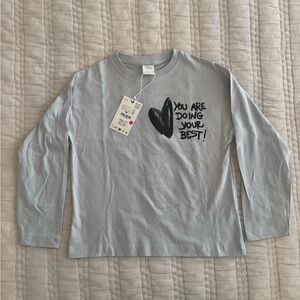 Zara - Size 9-10 - Gray long sleeve Shirt with Black Heart Print